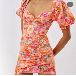 For Love And Lemons Pink and Orange Floral Mini Dress